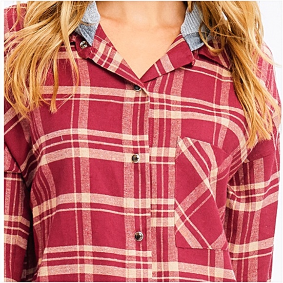 Relaxed Cozy Fit Plaid Tunic Top Hoodie SMLXL - Picture 4 of 6